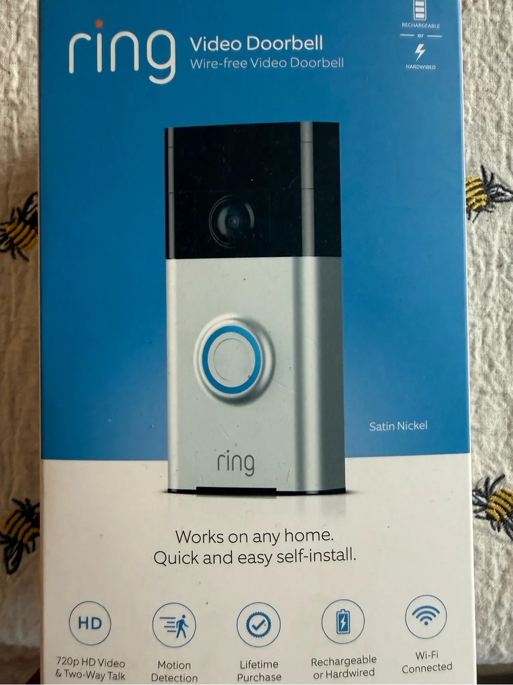 NEW Ring Video Doorbell 1st Gen Wire-Free HD WiFi Satin Nickel in Box
